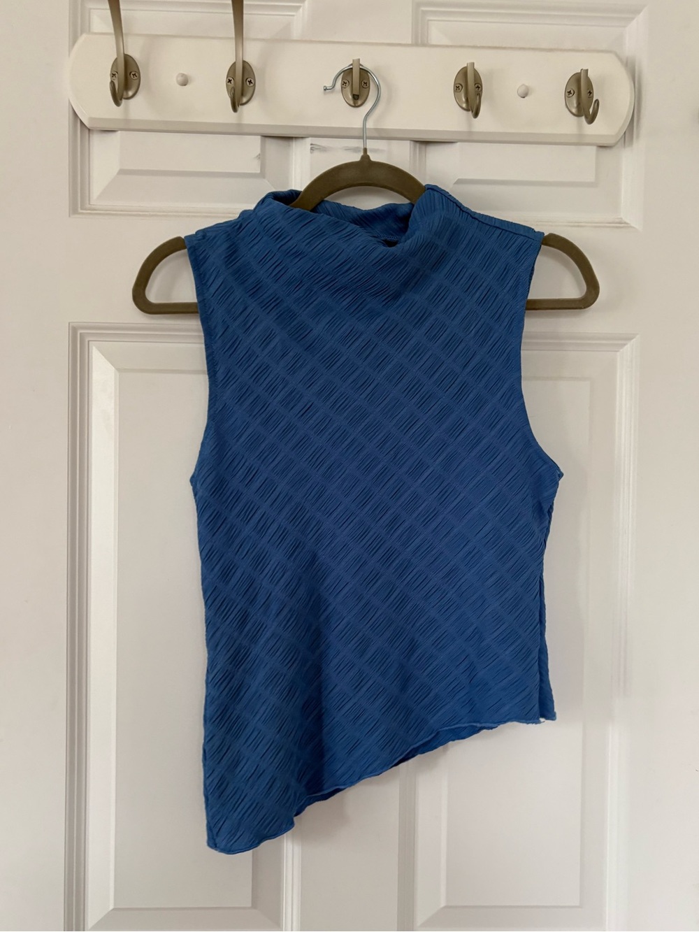 Maeve Sleeveless Mock Neck Asymmetric Tank Top - Blue